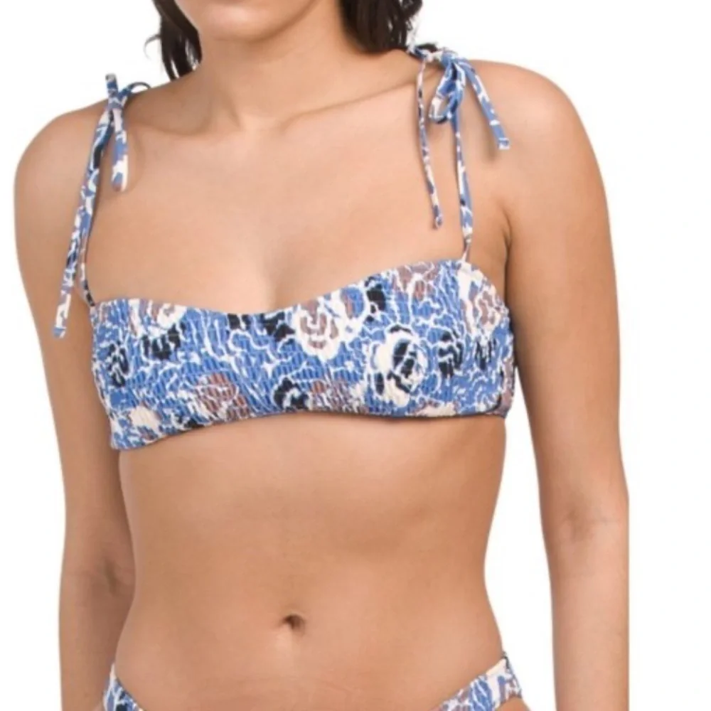 Tanya Taylor Valencia Smocked Bikini Top NWT Size Large
